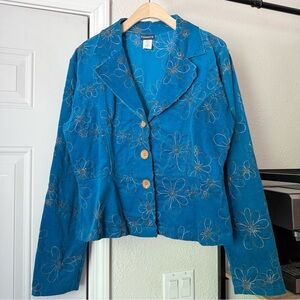 CAMORRA blue 60’s 70’s vintage corduroy cotton floral embroidered jacket